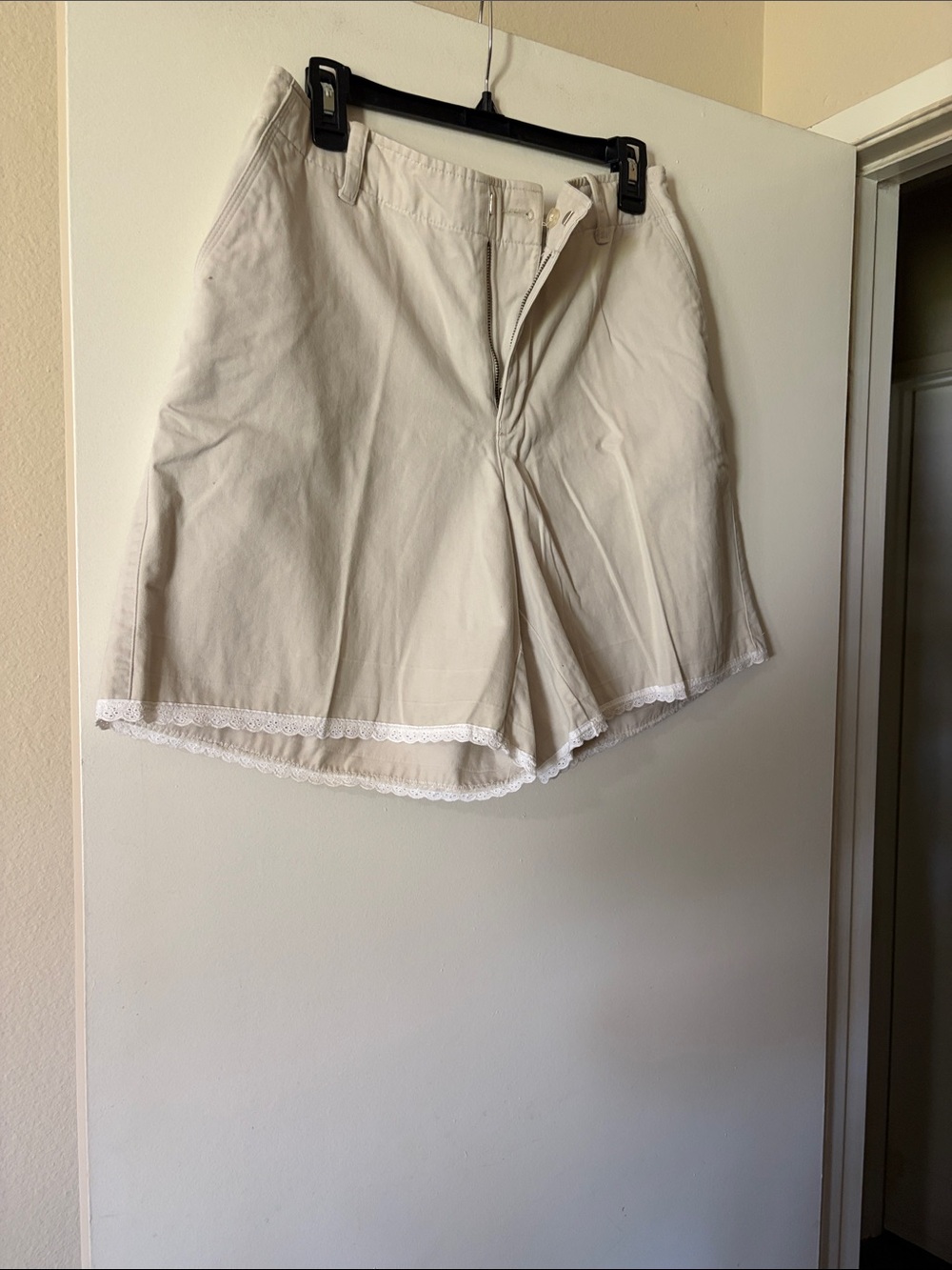 Covington Cream Lace-Trim Women’s Bermuda Shorts lace hem detail